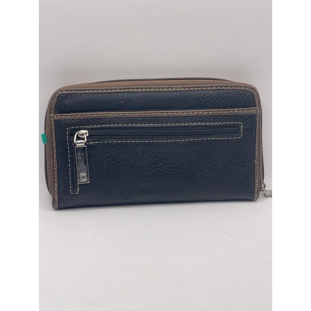 Chaps Women's ‎ Wallet Brown Pebbled Leather Card Holder Zip Pouch